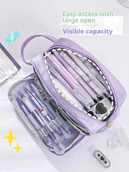 Pencil Bag for School Students with Large Capacity Multi-functional Pen Case Macaron Color Matching Cute Pencil Case