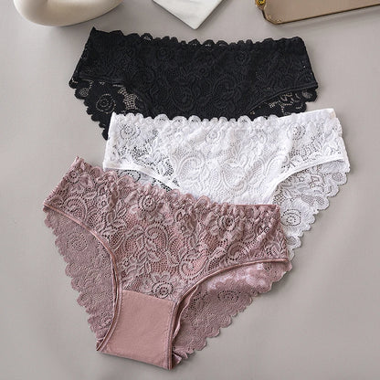 3PCS/Set Luxury Floral Embroidery Lace Panties Women Briefs Sexy Hollow Lingerie Female Underwear Ladies Breathable Underpants