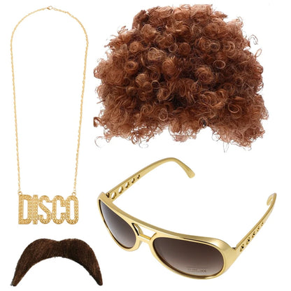 Men Hippie Costume Set Disco Costume Accessories Women Disco Necklace Sunglasses Mustache Halloween Party Character Costumes
