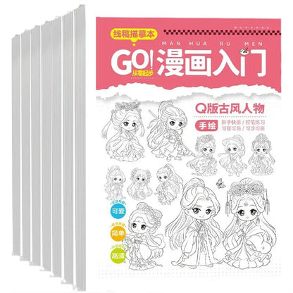 2PCS Comics Girl Boy Comics Hand Drawn Tutorial Book Novice Zero Basic Learning Line Draft Practice Book Studying