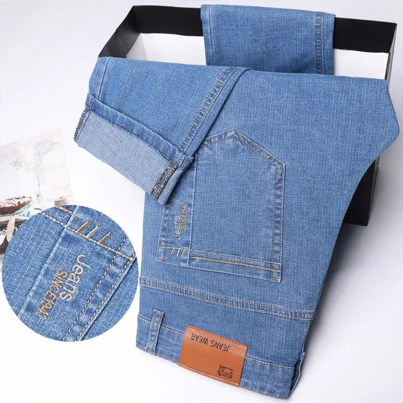 2025 Four Seasons New Men's Denim Business Pants High Quality Good Fabric Comfortable Slimming Straight leg Jeans Light Blue