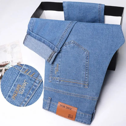2025 Four Seasons New Men's Denim Business Pants High Quality Good Fabric Comfortable Slimming Straight leg Jeans Light Blue