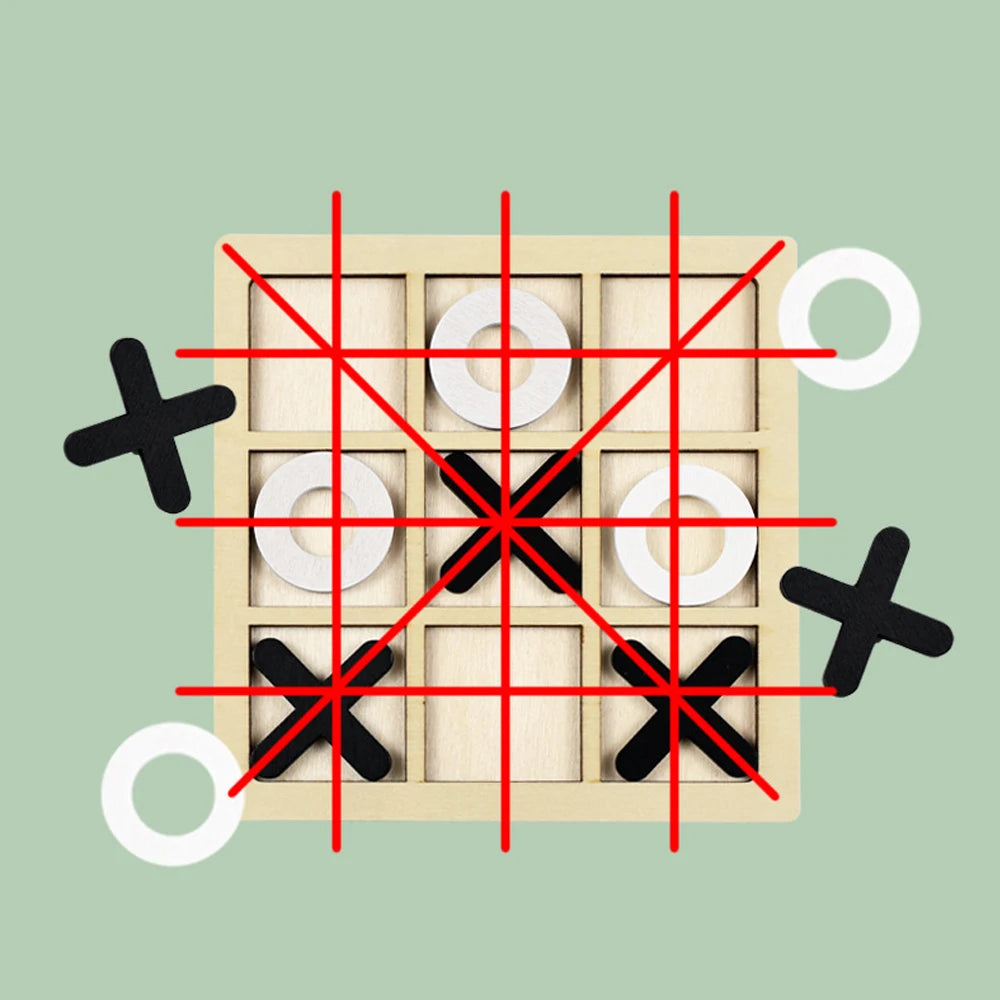 Wooden XO Tic Tac Toe Game Mini Chess Board Interaction Puzzle Training Montessori Educational Toys Gift for Kids Boy Girl