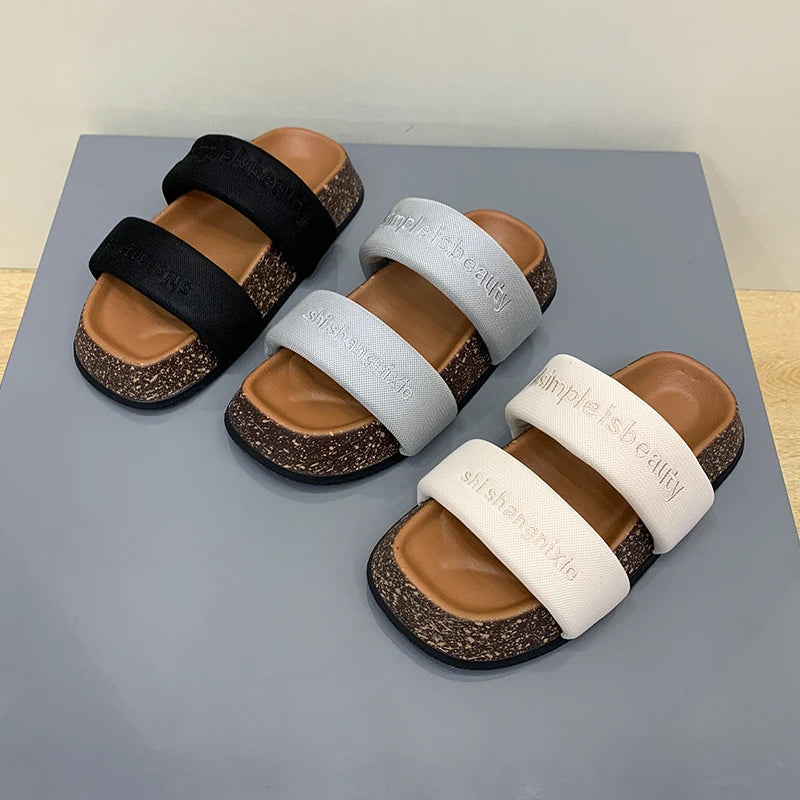 Women's Shoes Alphabet Fashion Casual Slippers 2022 New Summer Thick Bottom Non-slip Medium Heel Sandals for Outer Wear