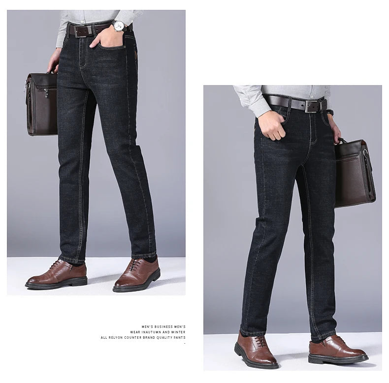 2025 New Business Men's Jeans Casual Comfortable Straight Stretch Fashion Classic Premium Blue Black Denim Pants Large Pants