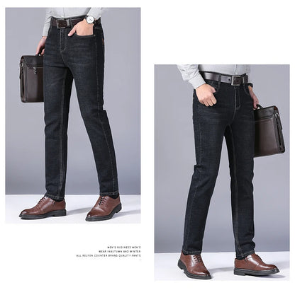 2025 New Business Men's Jeans Casual Comfortable Straight Stretch Fashion Classic Premium Blue Black Denim Pants Large Pants