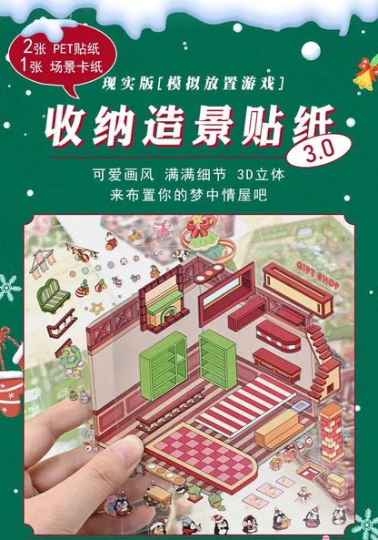 Christmas Theme DIY 3D Sticker Cartoon Pocket Cabin Scene Stacking and Pasting Festival Birthday Gift for Kid Child Student