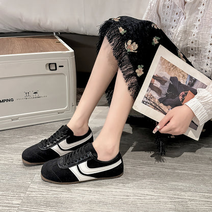 Shoes for Women 2025 Spring Autumn New Genuine Leather Ladies Moral Training Vulcanized shoes Retro Casual Flat Women's Sneakers