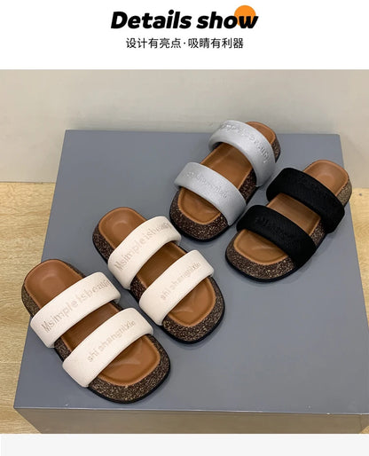 Women's Shoes Alphabet Fashion Casual Slippers 2022 New Summer Thick Bottom Non-slip Medium Heel Sandals for Outer Wear