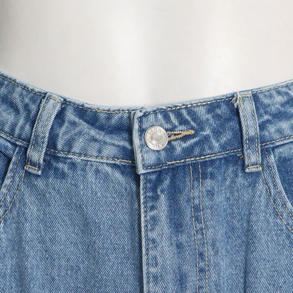 Trendy Women's Denim Workwear | Street Style Black & Grey Multi-Pocket Jeans | American Casual High-Waist Functional Design