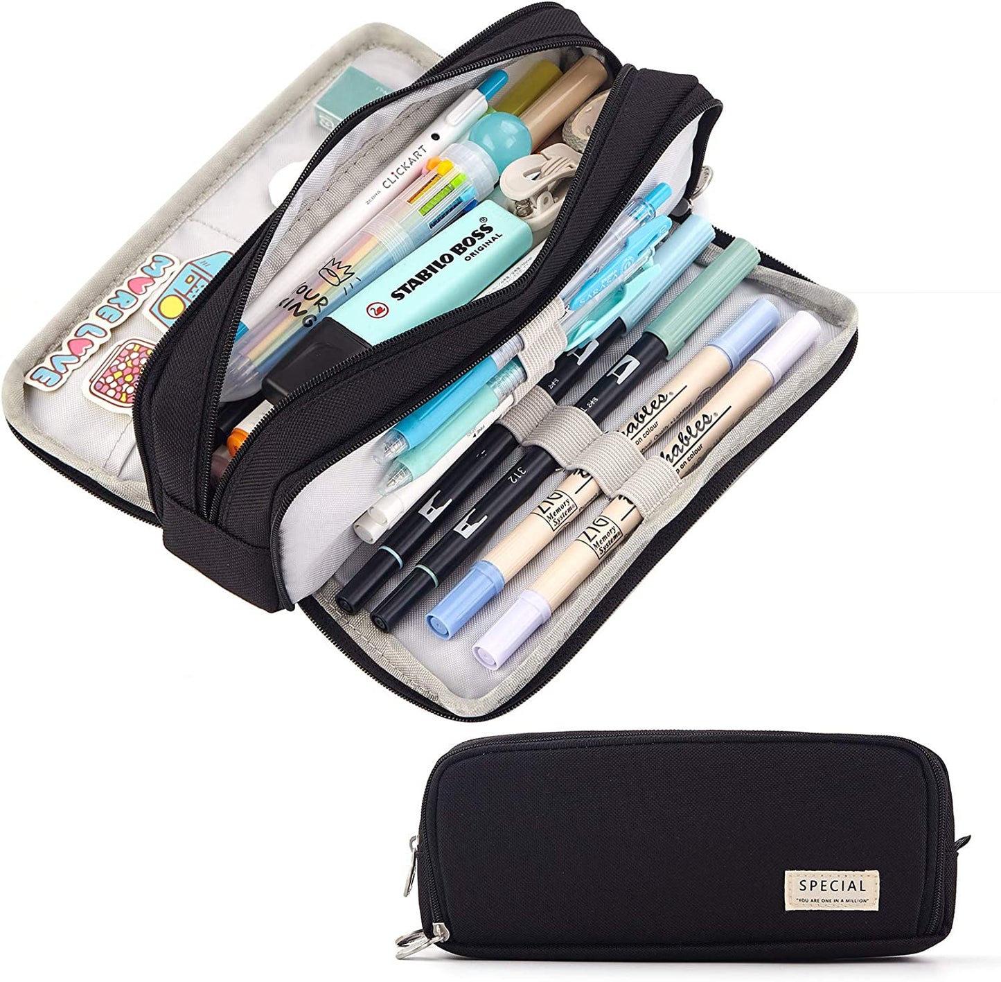 Kawaii Large Capacity Pencil Case 3 Compartment Pouch Pen Bag Double Side Opening Student Stationery Organizer School Supplies