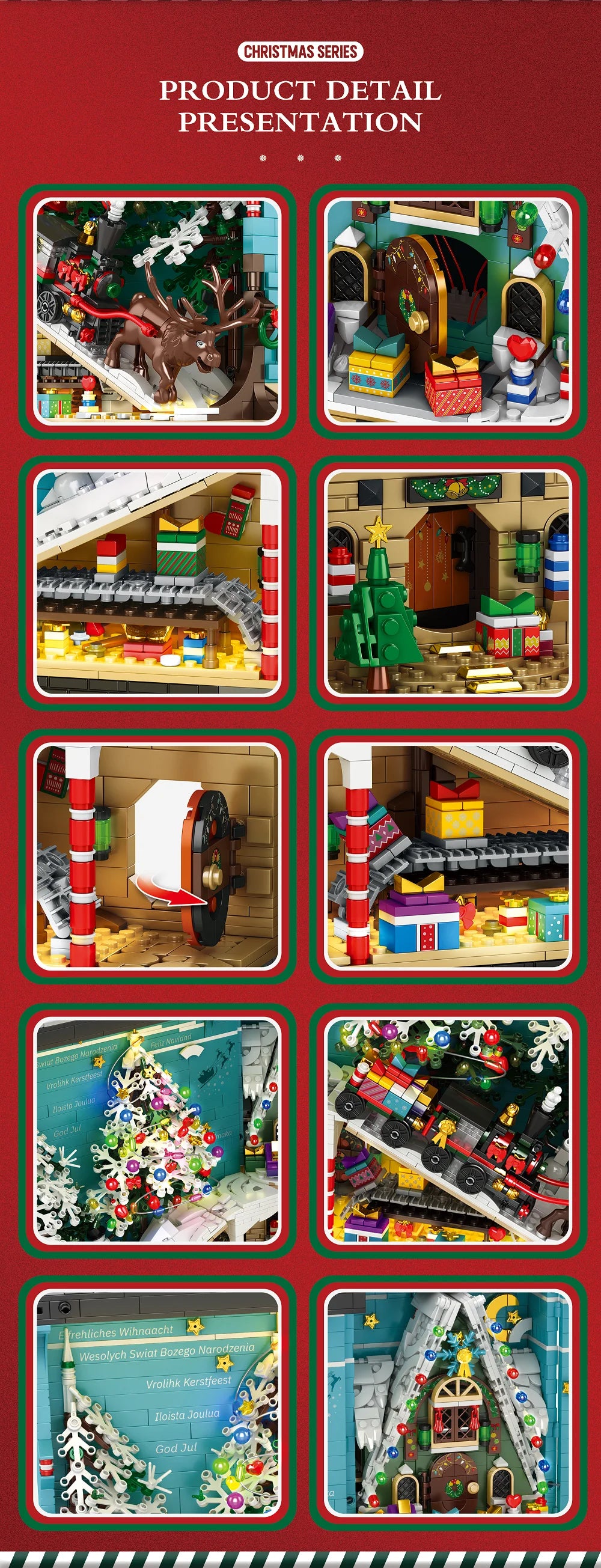 Christmas Bookends Building Blocks,3260 PCS DIY Christmas Tree Elk  Book Nook Blocks Set with LED Light, Gift for Adults 6+ Kids