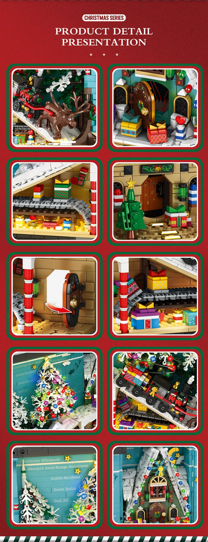 Christmas Bookends Building Blocks,3260 PCS DIY Christmas Tree Elk  Book Nook Blocks Set with LED Light, Gift for Adults 6+ Kids