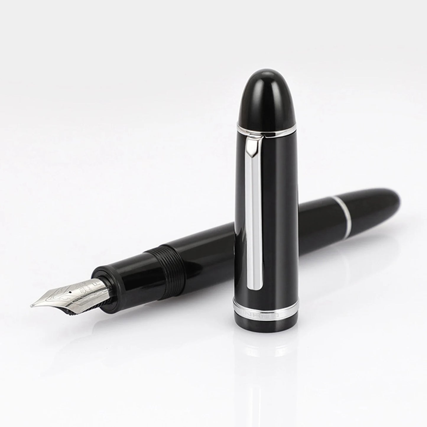 JinHao X159 Acrylic Black Fountain Pen Metal Clip Extended Fine Nib F 0.5mm for business office and school stationery gifts