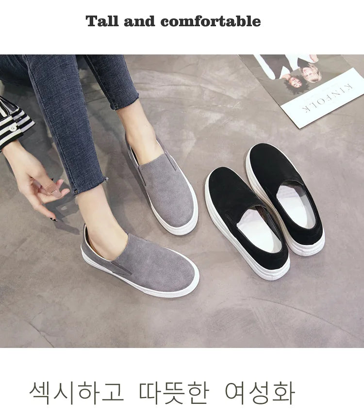 Shoes for Women Spring Leisure Sneakers New Womens Lazy Footwear Lightweight Thick Sole Genuine Leather Board Shoes Platform
