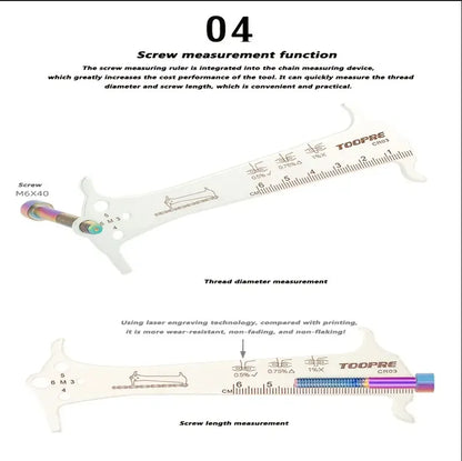 Bicycle Chain Wear Indicator Ruler Repair Tool Stainless Steel Mountain Road Bike Chain Gauge Measurement Checker Screw Diameter