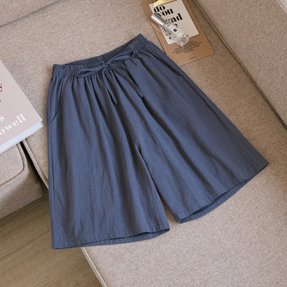 2024 Women Cotton Shorts,Summer Casual Solid Two Pockets shorts high waist loose shorts for girls Soft Cool female shorts