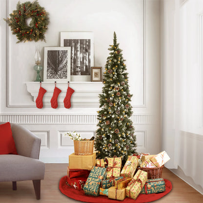 6.5/7.5 Ft Pre-Decorated Pencil Christmas Tree Pre-Lit Holiday Tree with Clear Lights Collapsible for Easy Storage Pinecones 699