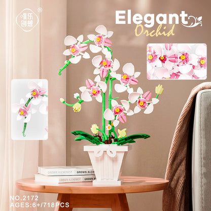 Building Blocks Orchid Flowers Bouquet Flower Blocks Bonsai Plant Model Bricks Romantic DIY Home Decoration Toy for Kids Gift