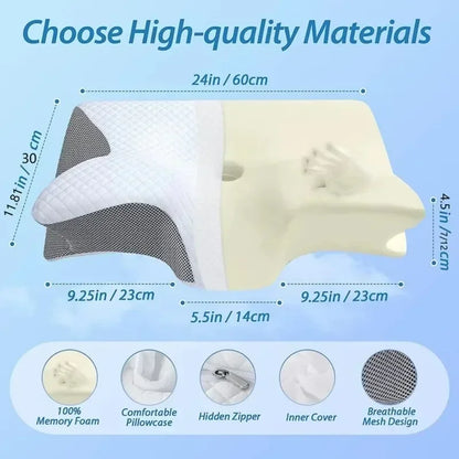 Releep Cervical Neck Pillow Neck Pain Relief Adjustable Contour Pillow for Sleeping Ergonomic Memory Foam Pillow Side Sleeper