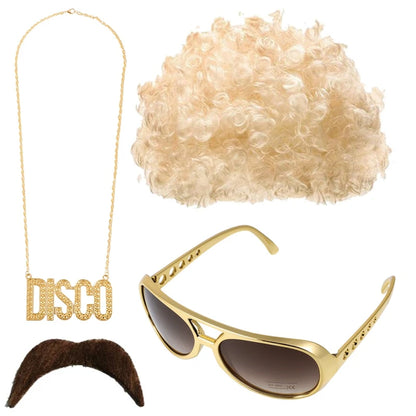 Men Hippie Costume Set Disco Costume Accessories Women Disco Necklace Sunglasses Mustache Halloween Party Character Costumes