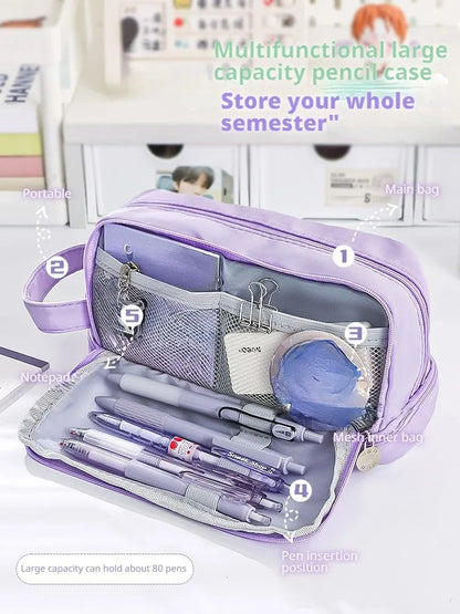 Pencil Bag for School Students with Large Capacity Multi-functional Pen Case Macaron Color Matching Cute Pencil Case