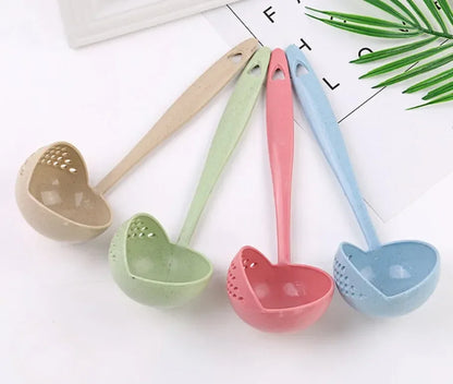 Kitchen Strainer, Solid Color Cooking Colander, Long Handle Soup Spoon, Plastic Kitchen Scoop, Hot Tableware