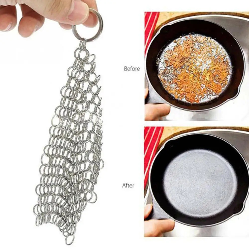 Kitchen Cleaning Ring Stainless Steel Cleaner Chainmail Scrubber Brush Pan Net Home Cookware Reusable Washing Net Cleaning Tool