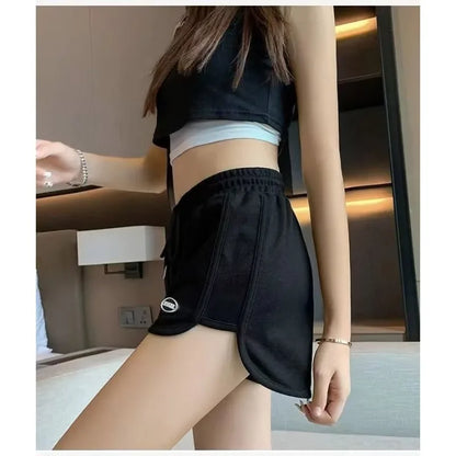 Women Casual Drawstring Sports Shorts Summer Thin High Waist Yoga A-line Shorts Loose Women Running Straight Trousers