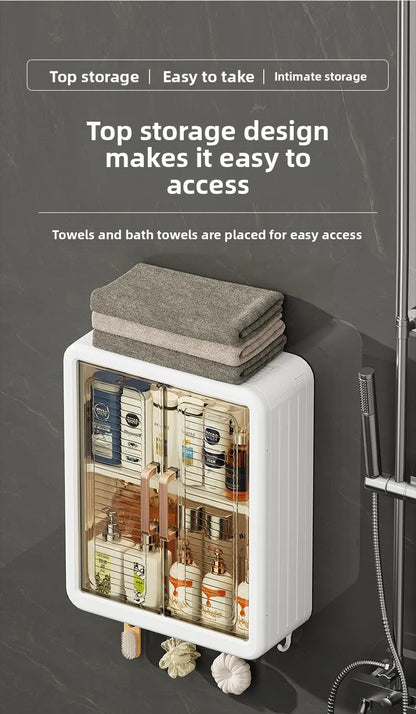 Bathroom Wall Cabinet - No-Drill Magnetic Door Storage Shelf with Dustproof Design, Hanging Organizer for Shower & Toiletries