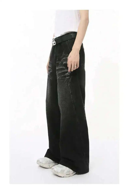 IEFB High Street Men's Jeans Casual Washed Whiskers Solid Color Loose Trendy Straight Wide Leg Male Denim Pants Autumn 9C7862