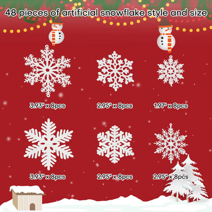 48pcs Snowflakes-Christmas Tree Decoration Snowflake Ornaments for Tree Plastic Glitter Christmas Indoor Winter Wonderland Decor