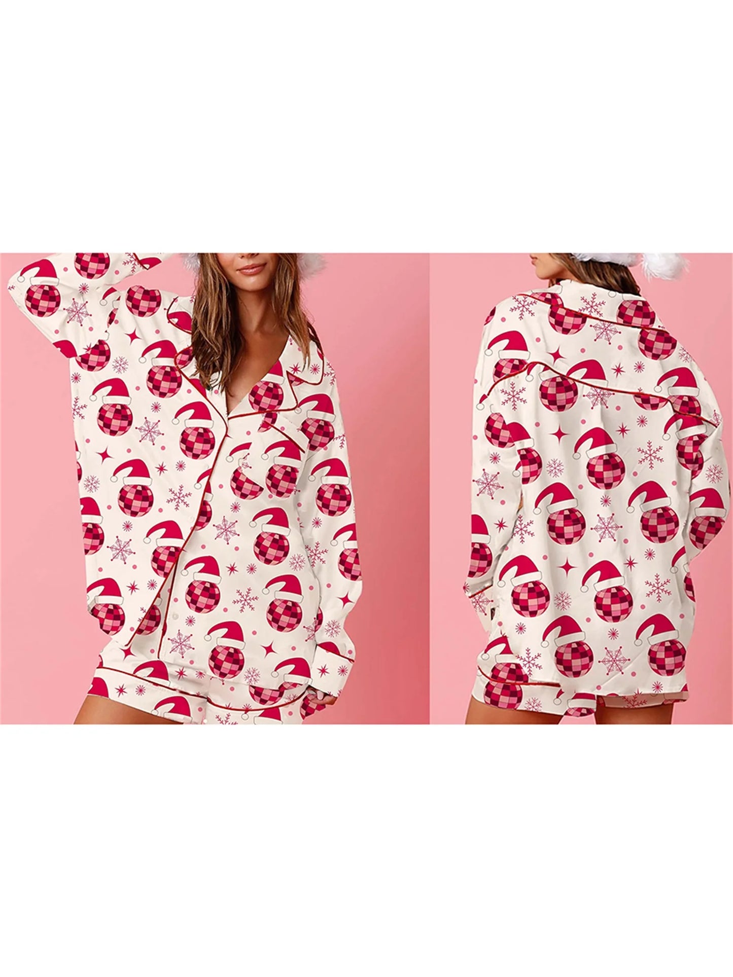 Women s 2 Piece Lounge Set Cozy Reindeer Christmas Tree Print Top and Bottom Pajama Set for Winter Nights
