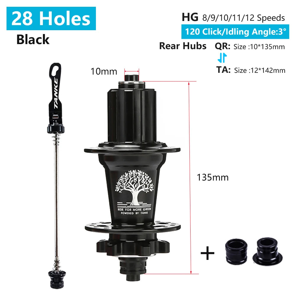 TANKE 120 Click Hub 6 Bearing MTB Mountain Bike Hub Front Rear 28 32 36 Holes QR Thru-axle Exchange Disc Brake Bicycle Hubs HG