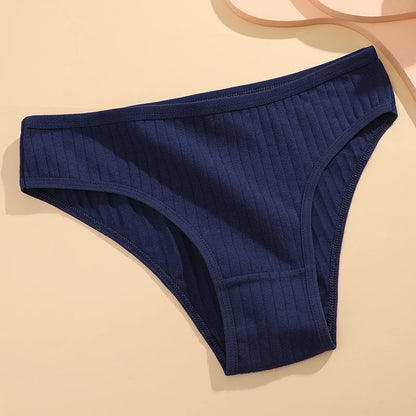 FINETOO 3PCS/SET Women's Cotton Panties Soft Striped Underpants Sexy Solid Color Briefs Female Comfortable Stretch Lingerie M-XL