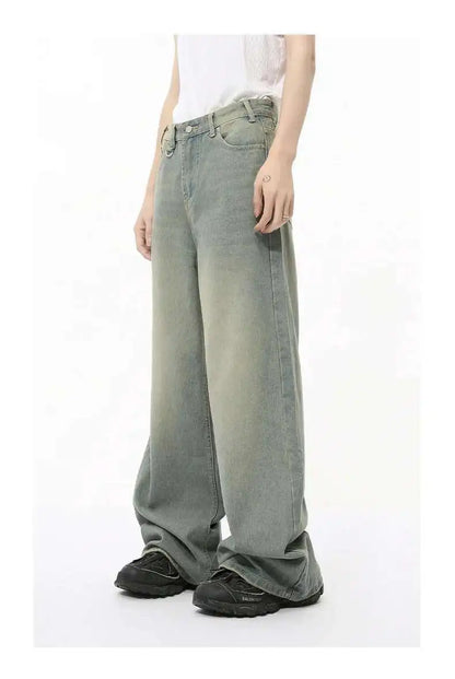 IEFB 2024 Autumn Men Denim Pants Straight Droop Vintage Loose Bottom Straight Wide Leg Casual Male Trousers Korean Style 9C1519