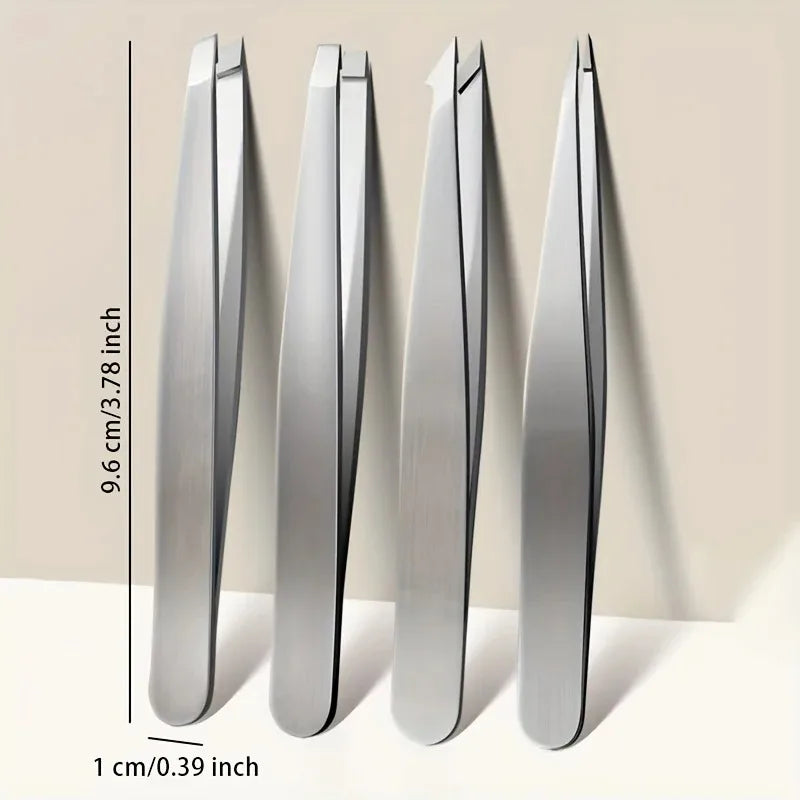 4pcs Professional Tweezers Set - Perfect For Eyebrow Hair Removal, Splinter & Ingrown Hair Removal & For Men & Women