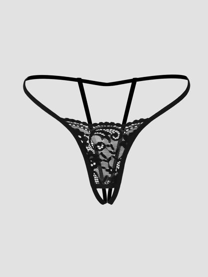 Varsbaby Women's Micro Thongs Lace Low Rise T-back G-string Sexy Crotch Opening Underwear Panty Thin String Intimates Lingerie