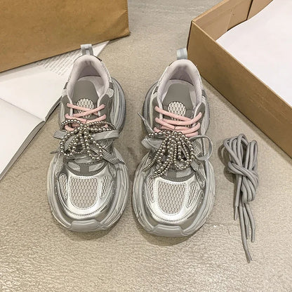 Shoes for Women 2025 New Front Lace-up Women's Vulcanize Shoes Fashion Round Toe Mesh Outdoor Best Seller Breathable Sneakers