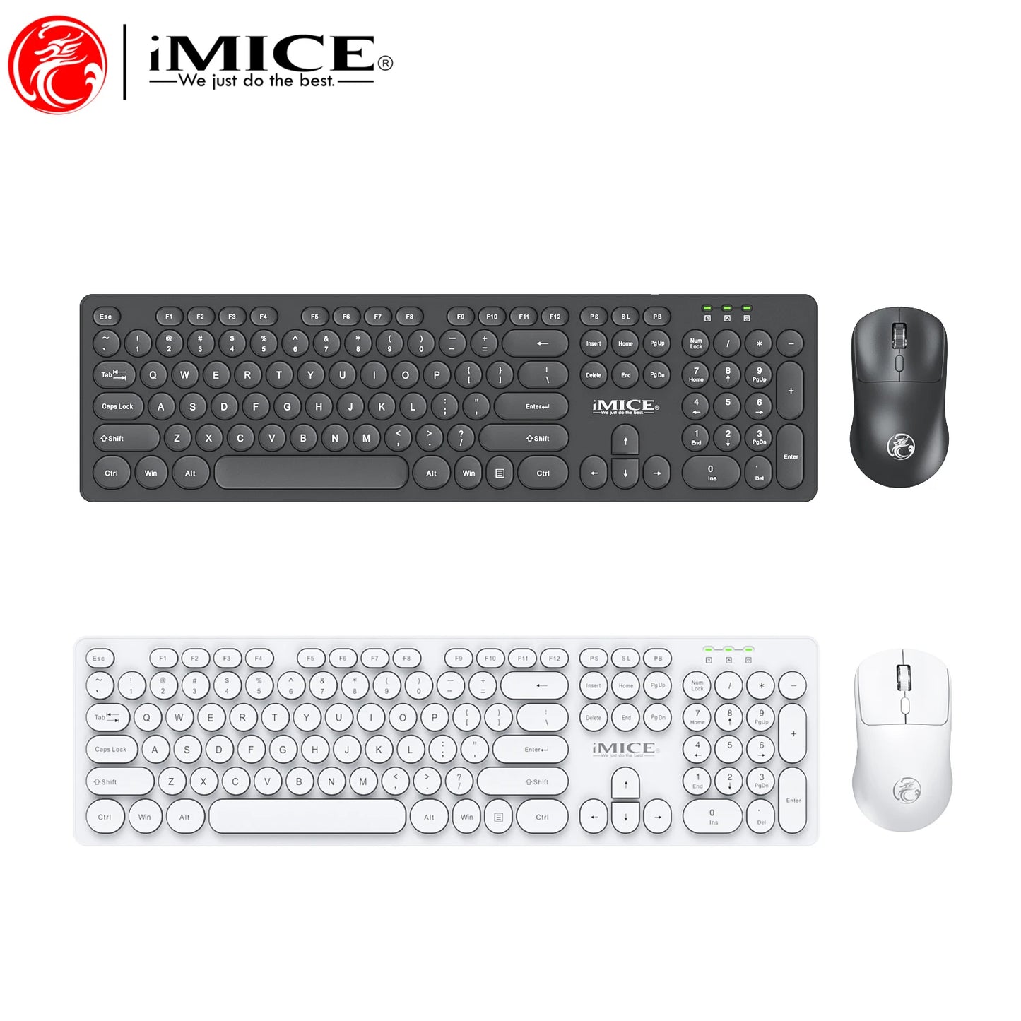 Wireless Keyboard and Mouse Combo - Full Size Wired Backlit Gaming Keycaps Optical Mouse with Adjustable DPI for Business Office