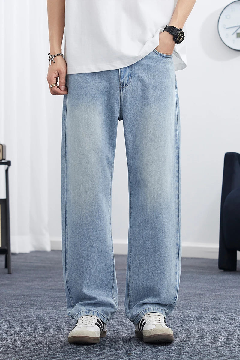 2025 Spring/Summer Korean Style Straight Leg Lyocell Jeans Men's Fashion Versatile Loose Thin Pants Men's Washed Retro ﻿