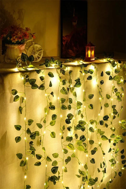 Flower Green Leaf String Lights Artificial Vine Fairy Lights Battery Powered Christmas Tree Garland Light for Weeding Home Decor