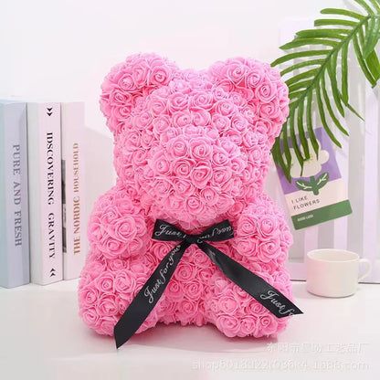 Romantic Valentine's Day Creative Eternal Flower Rose Bear Christmas Gift Rose Bear Hug Bear Wedding Flower Decoration Gift