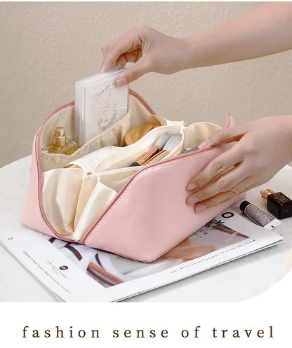 Large-Capacity Travel Cosmetic Bag Portable PU Makeup Pouch Women Waterproof Bathroom Wash Handbag Multi-functional Toiletry Kit