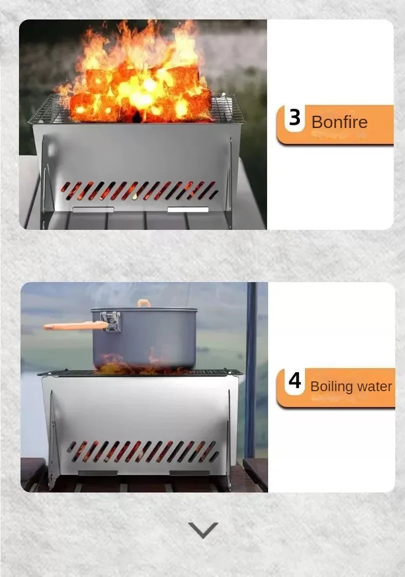Portable Folding Barbecue Grill Heating Stoves Multifunction Camping BBQ Grill Rack Net Firewood Stove Stainless steel BBQ Grill