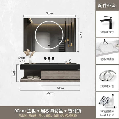 Bathroom Cabinet Smart Mirror Cabinet Slate Ceramic Integrated Washbasin Bathroom Vanity Cabinet with Sink Bathroom Furniture