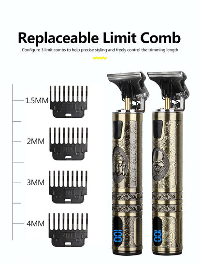 T9 LCD Electric Hairdresser Oil Shaving Head Electric Pusher Carving Electric Pusher Clipper Hair Precision Trimmer for Men Care