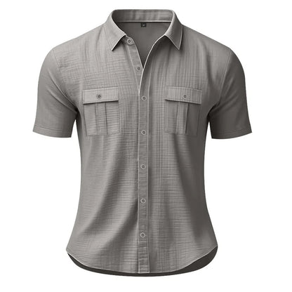 Men's Cotton Linen Short-Sleeved Shirt Summer Solid Color Stand-Up Collar Casual Beach Style plus Size S-5XL