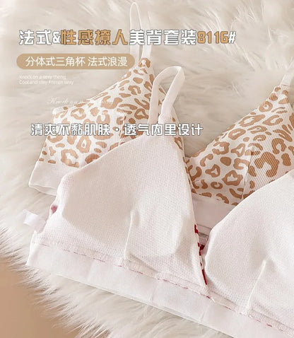 Women Seamless Bra Set Low Waist Panties Leopard Bralette Sexy Lingerie Set Vneck Sport Brassiere Female Cotton Underwear Set