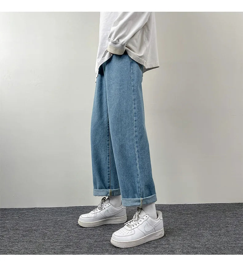 2025 New Men's Jeans | Korean Euro US Style | Straight & Wide Leg Denim Pants | Trendy Solid Color & Black Design